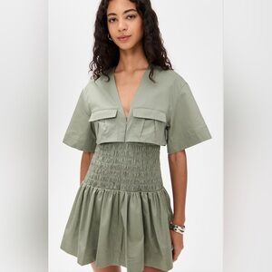 NWT Amur | Genny smocked mini dress feminine utility green sz 8
